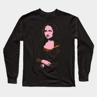 The Mona Lisa 80s colors Minimal Mona Lisa street art on default black background Long Sleeve T-Shirt